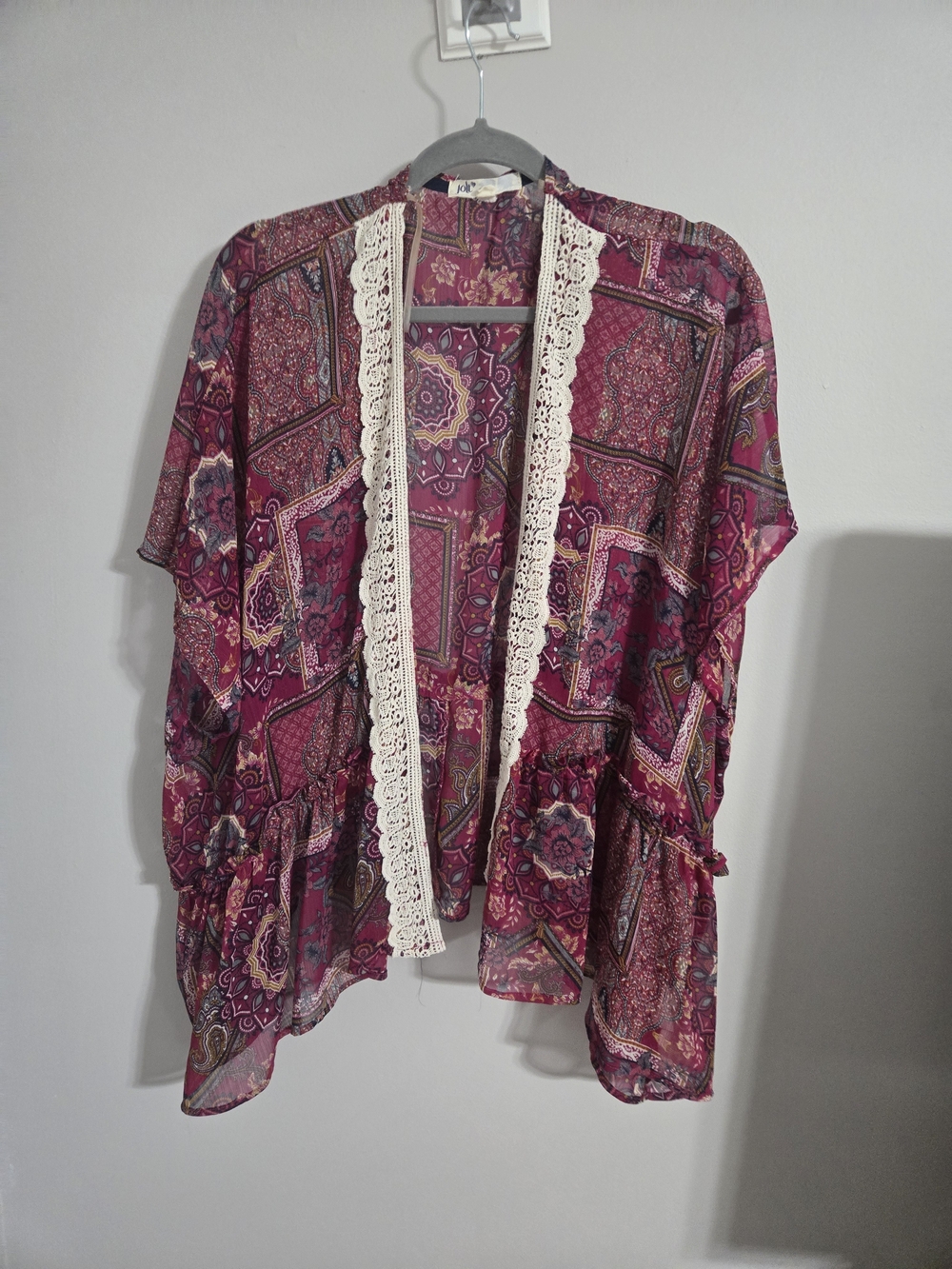 Jolt Floral Paisley Open Kimono - Magenta & Navy Accents